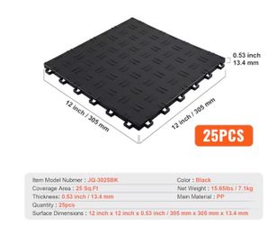 50 pcs VEVOR Garage Tiles Interlocking 12 x 12 x 0.53 inch Floor Covering Non-Slip Double-Sided Texture Repair Shops Outdoor