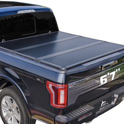 Hard Folding Truck Bed Tonneau Cover Compatible With Toyota Tundra 2014-2021 6.5 Ft Standard Box, Tri Fold Style