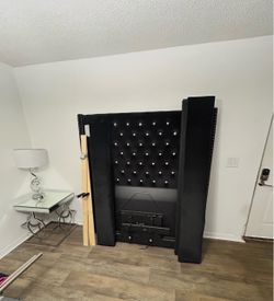 Black Tufted Upholstered Bed Headboard with Frame