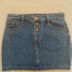 Forever 21 Button Front Embroidered Rainbow Pockets Denim Jean Skirt Size Medium 