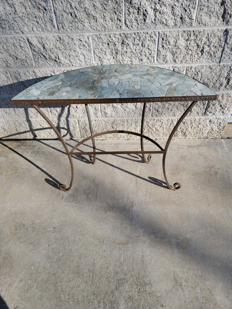 Beautiful Rod Iron Table With Stone Mosaic Inlay