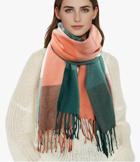 Women's Fall Winter Scarf Long Plaid Scarf Warm Soft Chunky Large Blanket Wrap Shawl