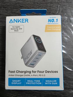 Anker Charger 140W 4 Port with Digital Display: USB, USB-C, Lightweight, Quick Charge
