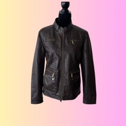 Brave Soul Women’s Long Sleeve Chocolate Faux Leather Jacket Size Large