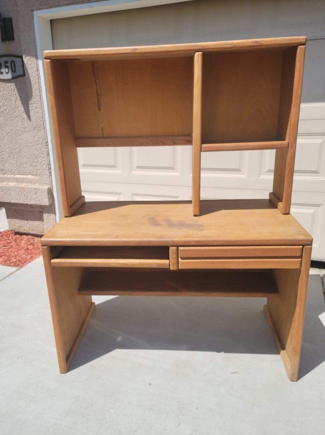 Solid Oak Desk W/ Hutch