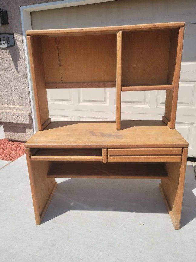 Solid Oak Desk W/ Hutch 