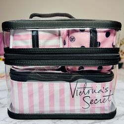 Victoria’s Secret Pink Stripes & Polka Dots 4 Piece Makeup Vanity Bag