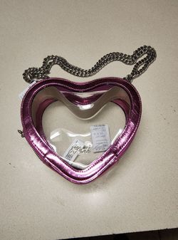 Victoria's Secret PINK Metallic Magenta Heart Shaped Clear Stadium Bag