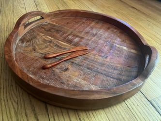 Solid wood double handle serving tray charcuterie board cheese tray 18” wide, 1.5” deep