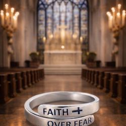 Faith Over Fear Adjustable Ring Women Zinc Alloy Silver Tone Religious Jewelry