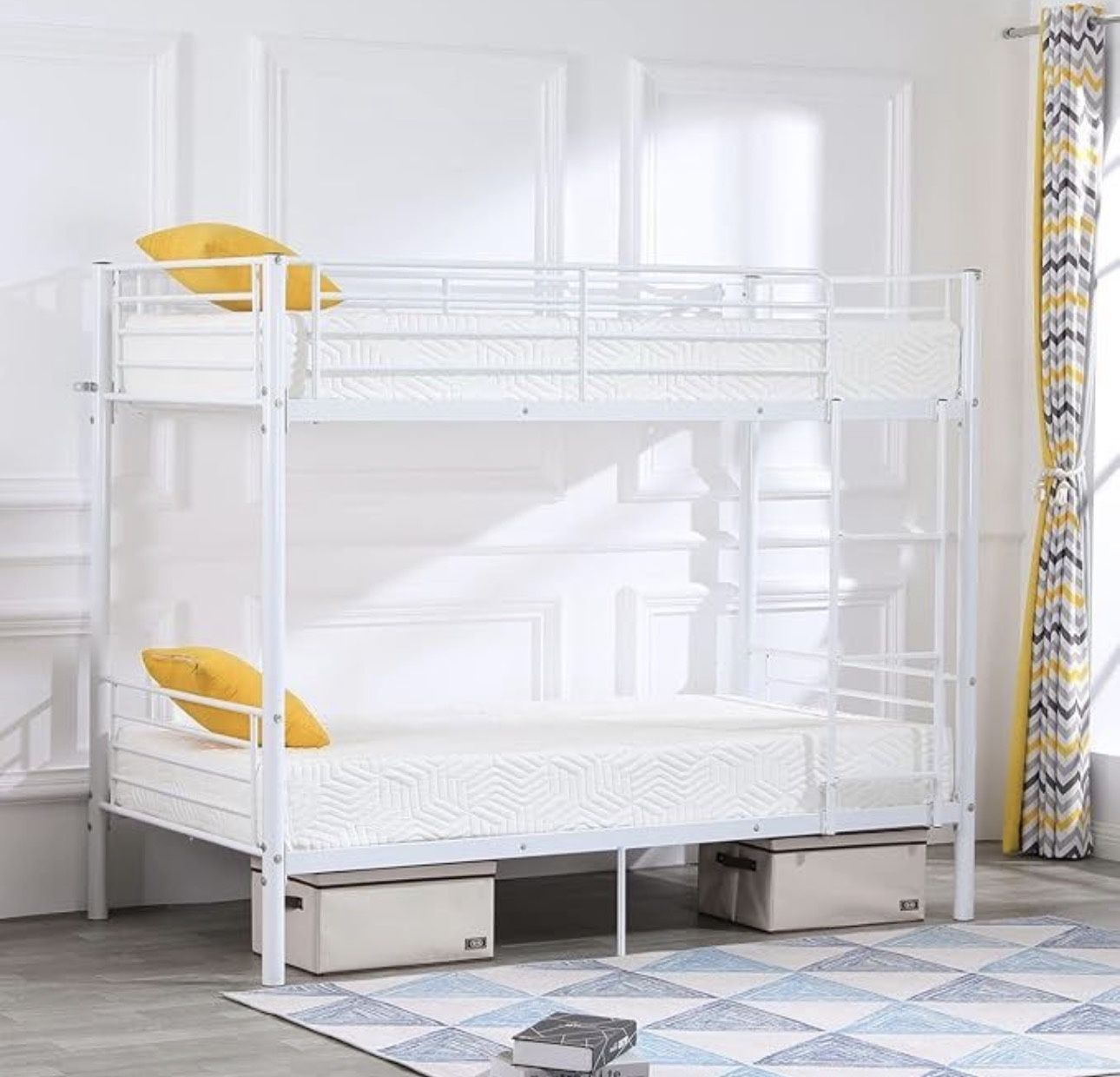 White Steel Twin Bunk Bed