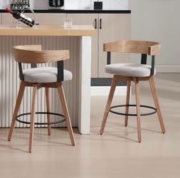 Set of 2 Mid-Century Wood Counter Stools