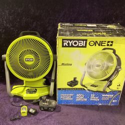 🧰🛠RYOBI ONE+ 18V Hybrid WHISPER 12” Misting Air Cannon Fan Kit w/4.0Ah Battery & Charger NEW!-$125!🧰🛠