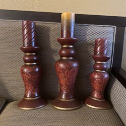 3 Candle Holders With Candles