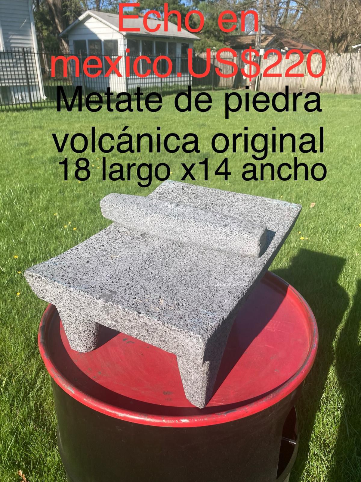 Metate De Piedra Volcánica Original De18 X14” Pulgadas 