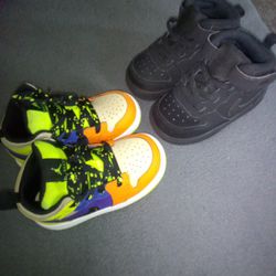 Scooby-Doo Colorful Air Forces- Size 5.5 And All Black Air Forces Size 5c Both Kids 