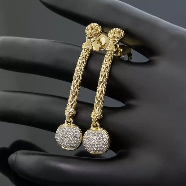 John Hardy Pave Diamond Naga Chain Drop/Dangle Earrings 18K Yellow Gold