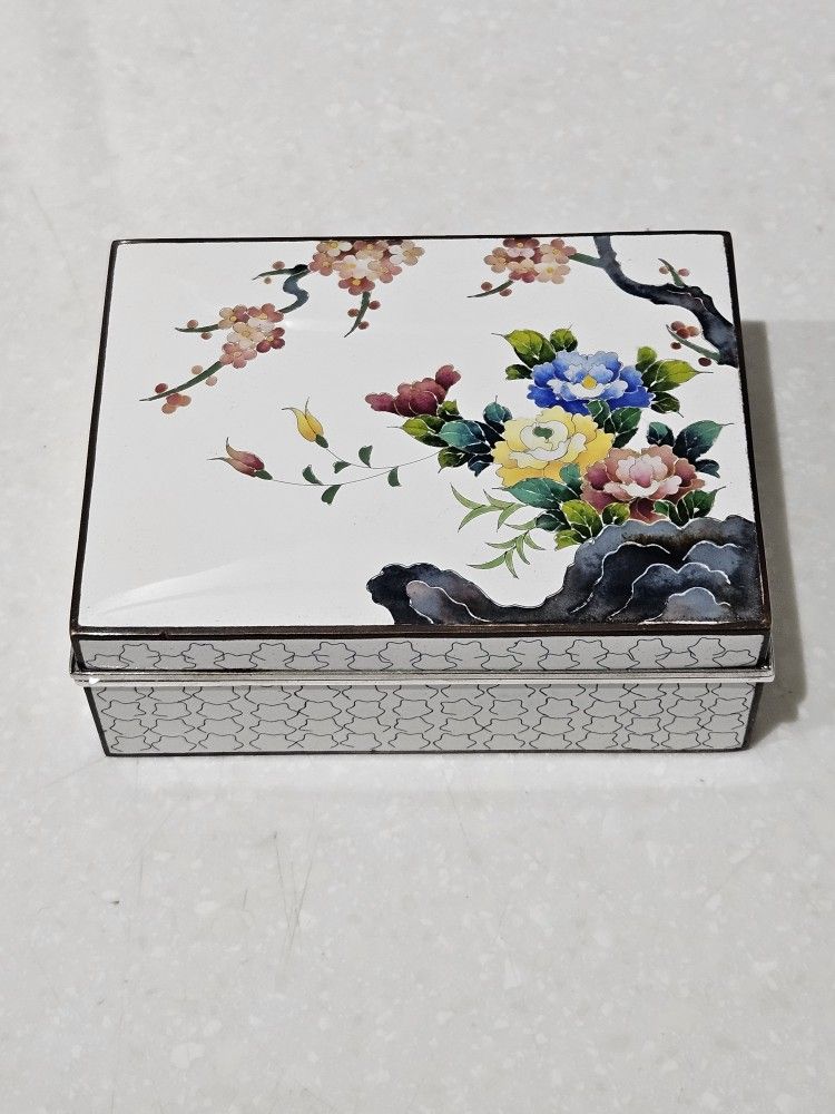 Antique Japanese Inaba Nanaho Cloisonne Hinged Jewlery Trinket Box