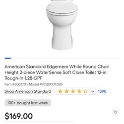 Brand New | American Standard Edgemere White Round Chair Height 2-piece WaterSense Soft Close Toilet 12-in Rough-In 1.28-GPF