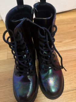 Girls' Black Iridescent Lace-Up Boots - Size 2