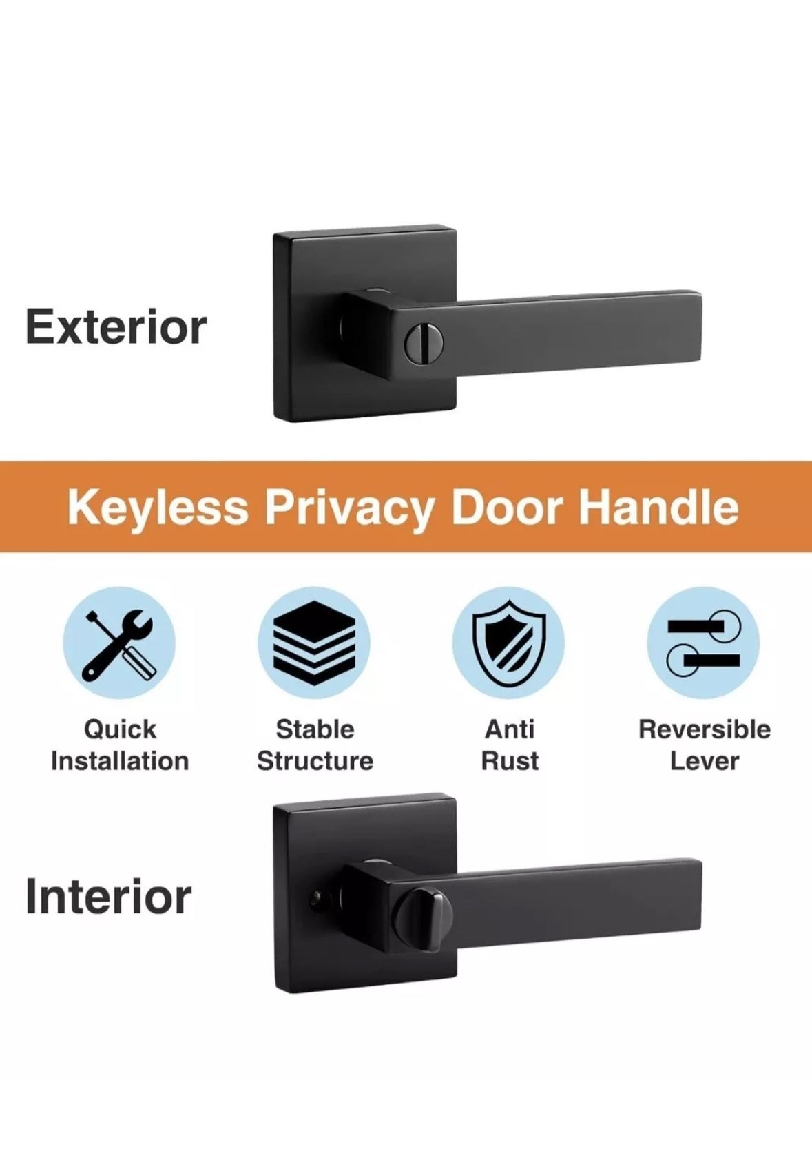 AIKKIL Matte Black Door Handle Interior Door Knob Keyless Levers Set (6 Pack)