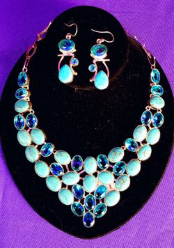 Turquoise & blue swiss topaz set in .925 silver Necklace & Earring set