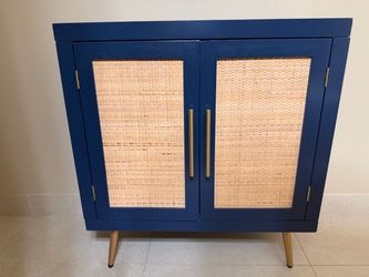 StyleCraft Navy Blue & Rattan Accent Cabinet