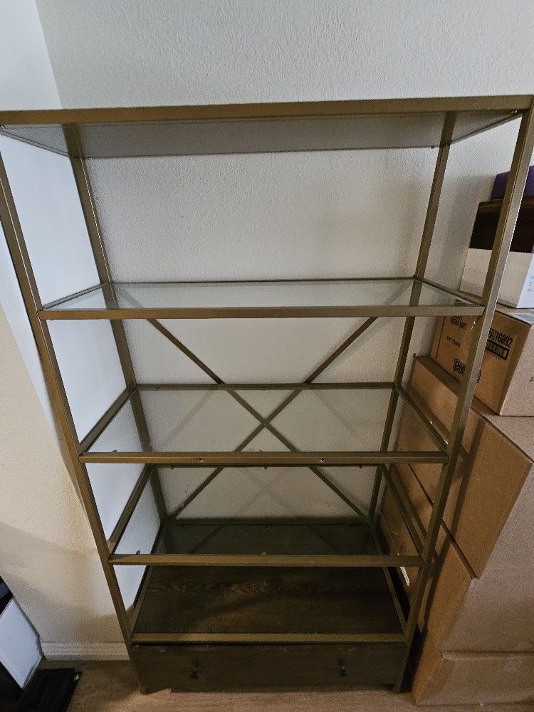Glass + Gold Shelf Unit