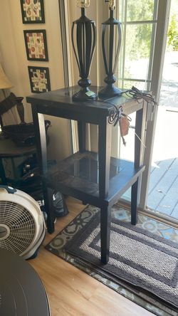TWO END TABLES AND LAMPS