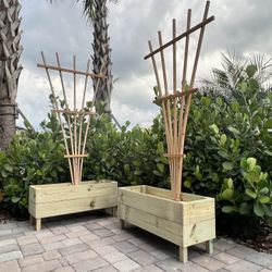 🍇 🍅 Outdoor Raised Garden Planter Bed (37”Lx13”Wx16”H) + 6FT Trellis Herbs Tomatoes Grapes 💐🐝🦋 