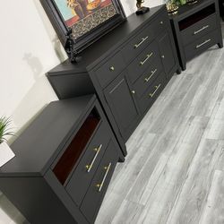 Sleek Matte Black 3-Piece Dresser Set – Modern Style! 🖤