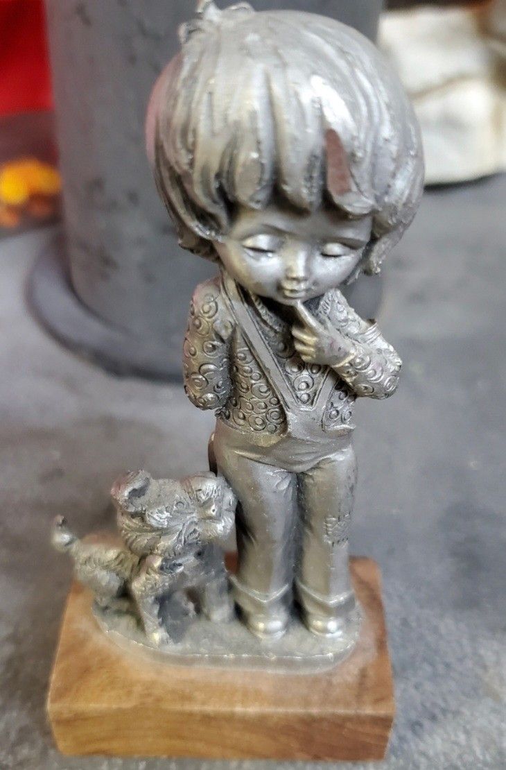 Vintage Pewter Dog And Boy E. Garanti Figurine 