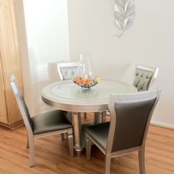 GRAY GLAM GLASS ROUND TABLE WITH 4 CHAIR 