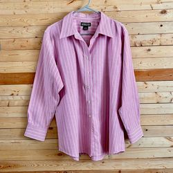 Lands’ End Women’s Dusty Pink Lavender Striped Button Up Dress shirt top size 1X