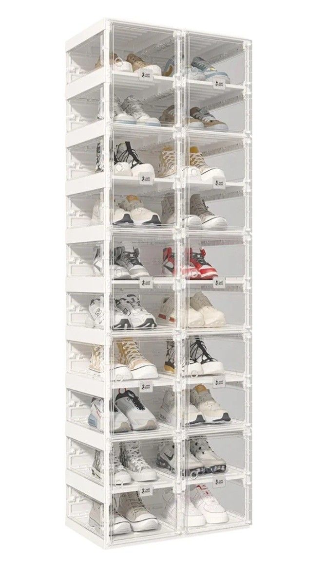 Foldable Shoe Rack,Shoe Organizers for Closet Plastic Shoe Storage Box Space Saving for Entryway, Large Sturdy Stackable Sneaker Cabinet Bins with Mag