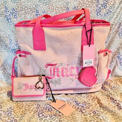 New Pink Butterfly Juicy Couture Tote Bag + Wallet MATCHING SET Handbag Purse 