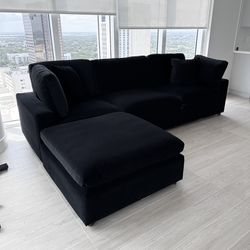 New Black Velvet Cloud Couch Sectional
