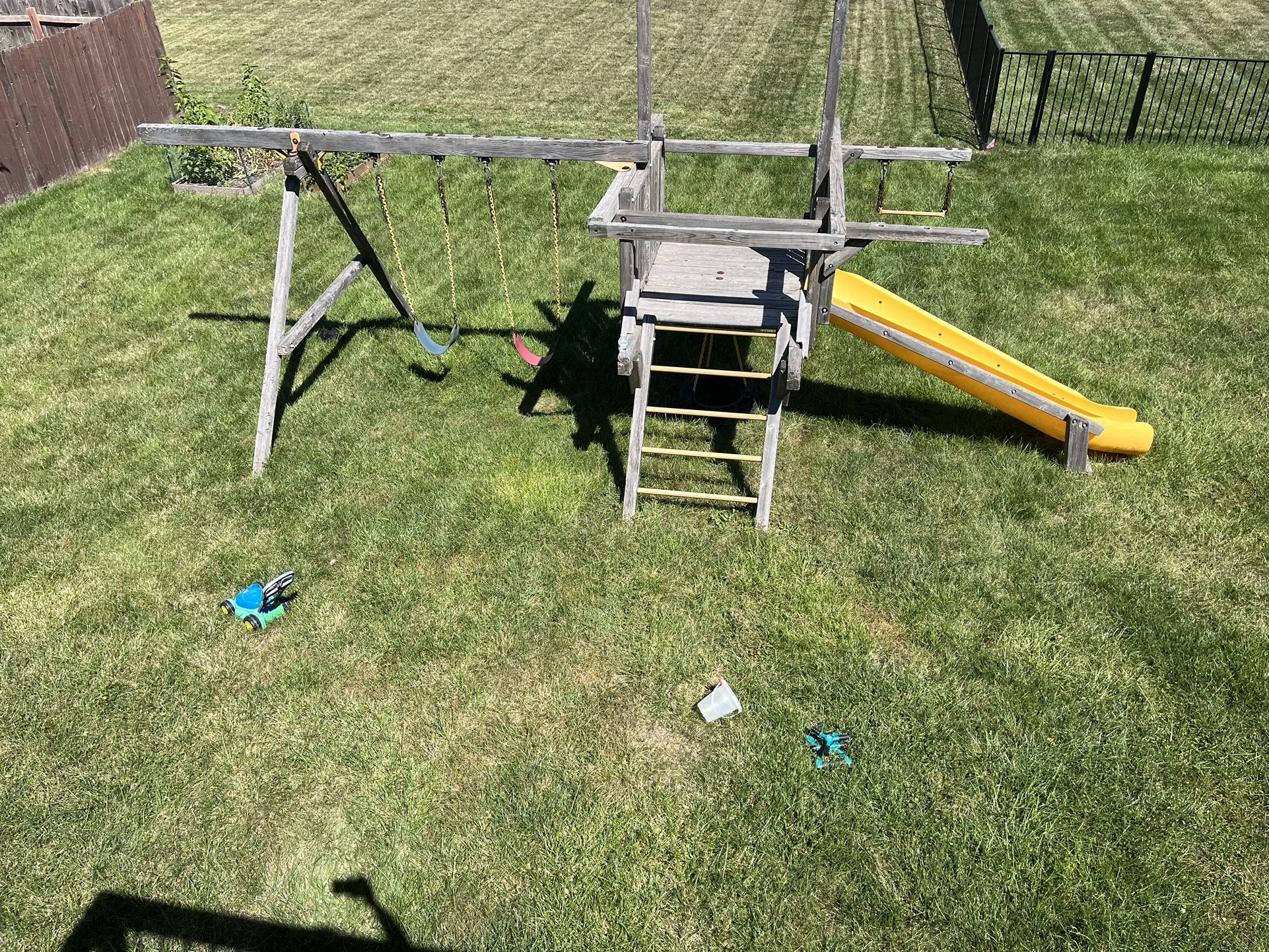 Backyard Wooden Swing Set , Slide and Ladder