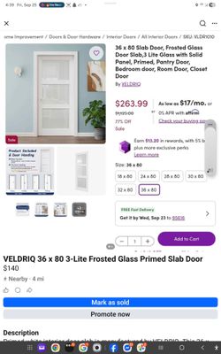 VELDRIQ 36x80 3-Lite Frosted Glass Slab Door