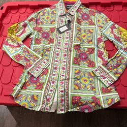 Versace Inspired Slim Fit Button Down ; Mens ; Large
