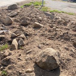 Dirt with river rock.  Free