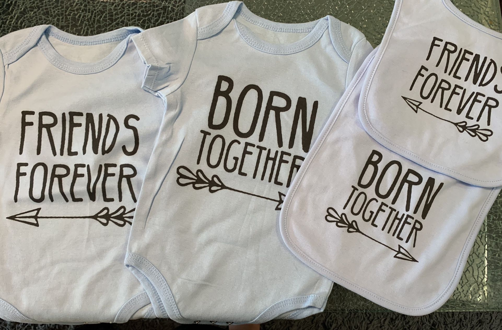 Twins Bodysuits Born Together Friends Forever Baby Set with Bibs
