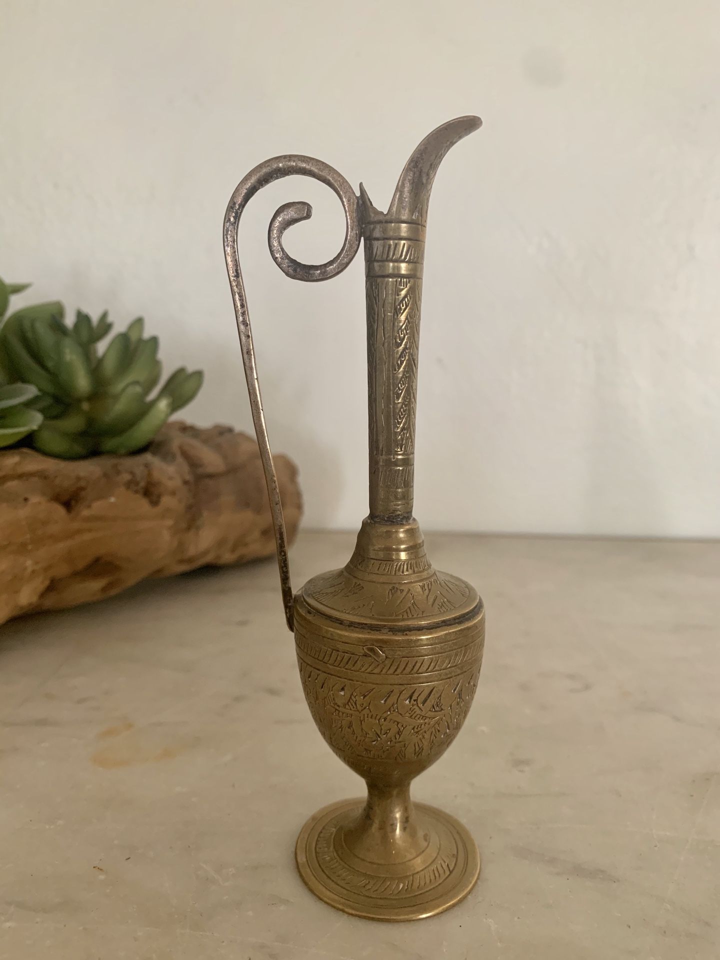 Vintage antique etched sarna brass vase, lamp, Aladdin lamp, genie lamp