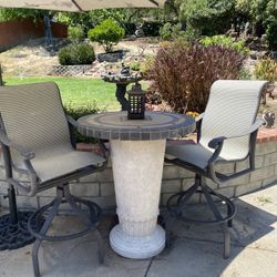 3pc Outdoor Patio Bar Height Table & 2 Chairs Very Heavy