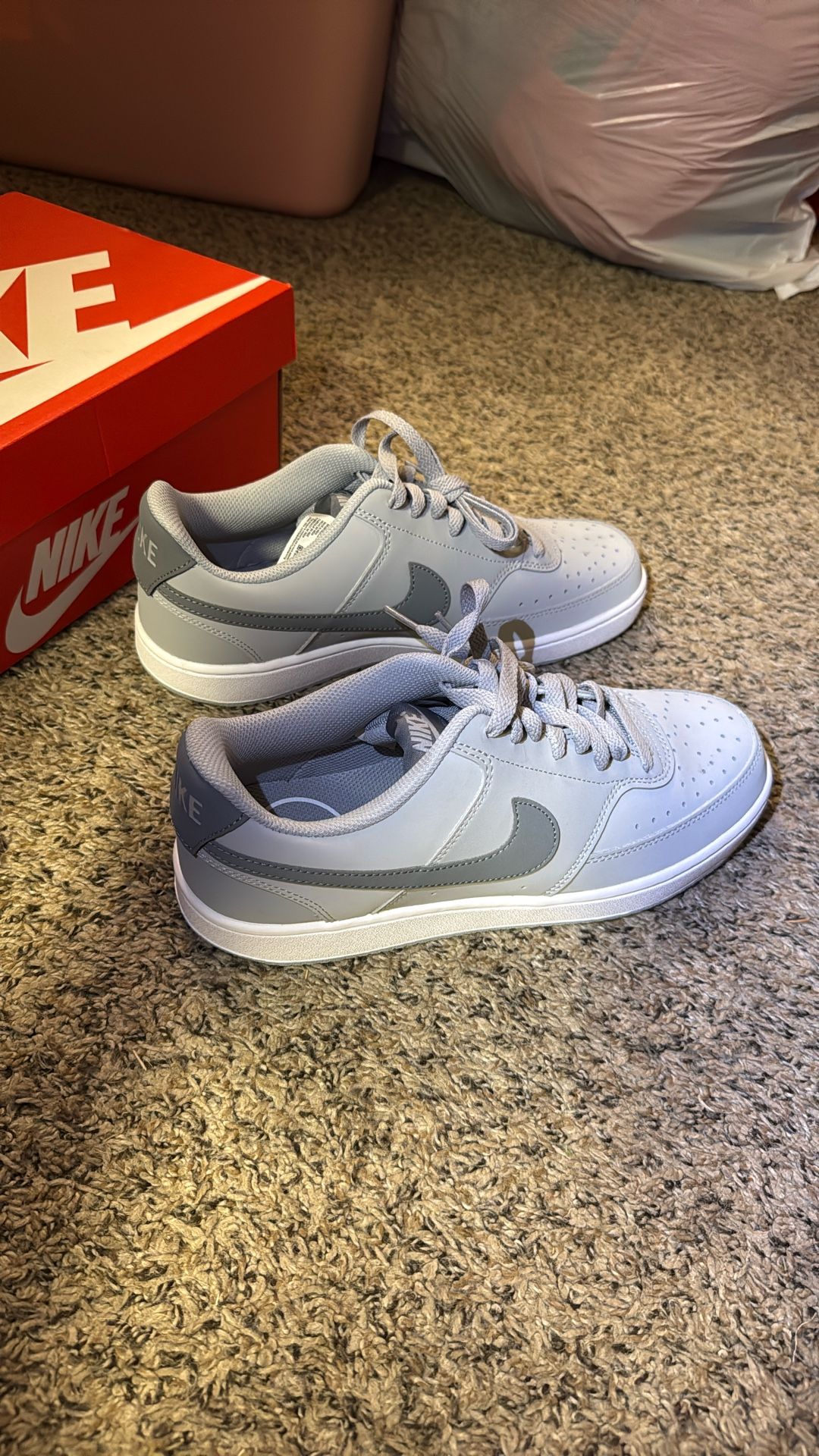 Size 9 Men’s/NIKE COURT VISION LOW/ Lt Smoke Grey/Smoke Grey-White