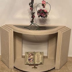 Beautiful wood console table glass on top-had for over 45 yrs. In perfect condition Heavy O.B.O $125