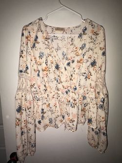 London Rose Floral Peplum Blouse Women’s XL Boho Long Sleeve