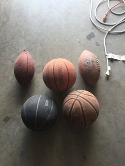3 basketballs and 2 footballs