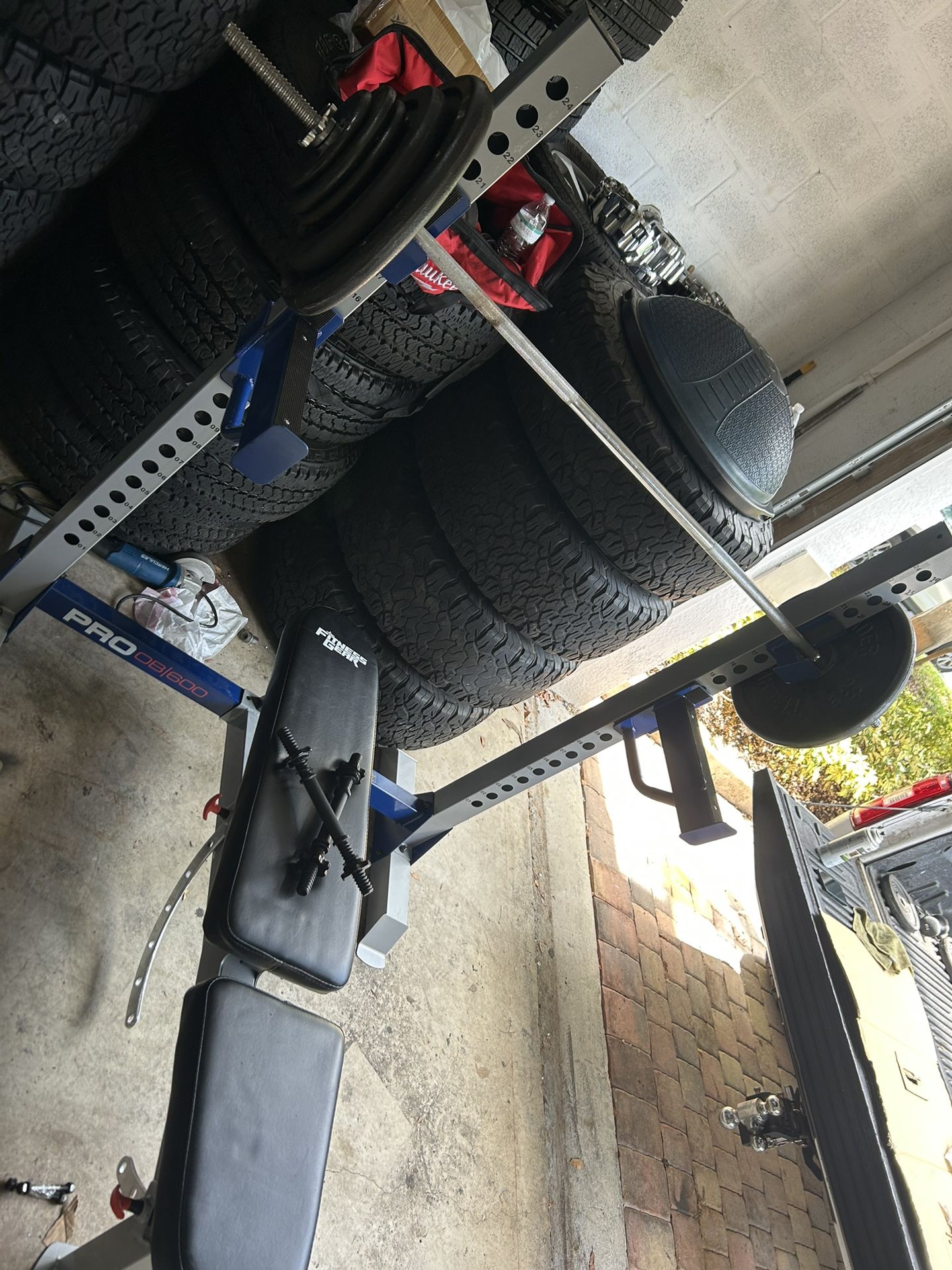 Heavy Duty Adjustable Bench Press/squat Rack With 200lbs Of Standard 1 Inch Plates/ 25lbs Barbell/ Dumbbell Handles