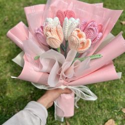 Crochet Pink Tulips Bouquet 